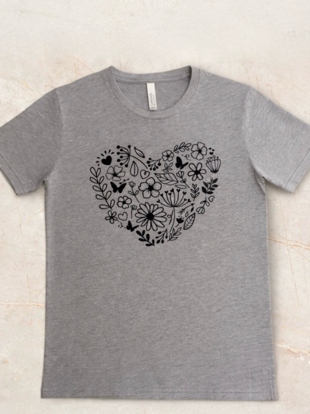 Bella Canvas Floral Heart T Shirt